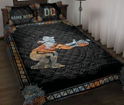 Personalized Softball Quilt Bedding Set, Mandala Baseball Softball Girl Catcher Black Quilt Blanket With Pillowcases, Duvet Cover Set