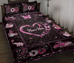 Personalized Breast Cancer Quilt Bedding Set, Breast Cancer Awareness Survivor Get Well Soon Quilt Blanket With Pillowcases, Duvet Cover Set