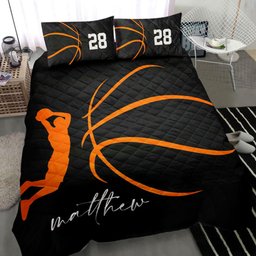 Personalized Basketball Quilt Bedding Set, Basketball Paler Posing Simple Black Quilt Blanket With Pillowcases, Duvet Cover Set