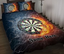 Personalized Dart Board Quilt Bedding Set, Dart Board Fire Water Quilt Blanket With Pillowcases, Custom Name Duvet Cover Set