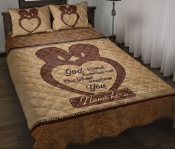 Personalized Couple Quilt Bedding Set, Wild Bear Couple God Bless Valentine Quilt Blanket With Pillowcases, Custom Name Duvet Cover Set, Valentine Gift