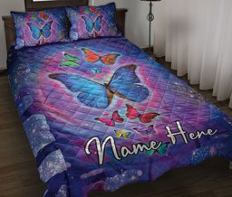 Personalized Butterfly Quilt Bedding Set, Beautiful Butterfly Floral Quilt Blanket With Pillowcases, Custom Name Duvet Cover Set