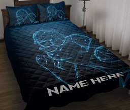 Personalized Football Quilt Bedding Set, American Football Blue Light Quilt Blanket With Pillowcases, Custom Name Duvet Cover Set