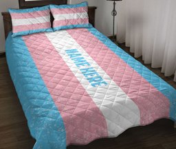 Personalized Quilt Bedding Set, Transgender Flag LGBTLgbtq Pride Love Is Love Quilt Blanket With Pillowcases, Custom Name Duvet Cover Set
