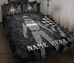 Personalized Racing Quilt Bedding Set, Racing Racer Checkered Flag Quilt Blanket With Pillowcases, Custom Name Duvet Cover Set