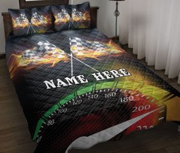 Personalized Racing Quilt Bedding Set, Racing Racer Checkered Flag Quilt Blanket With Pillowcases, Custom Name Duvet Cover Set