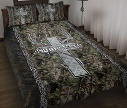 Personalized Fishing Quilt Bedding Set, Fishing Hunting Crossian Quilt Blanket With Pillowcases, Custom Name Duvet Cover Set