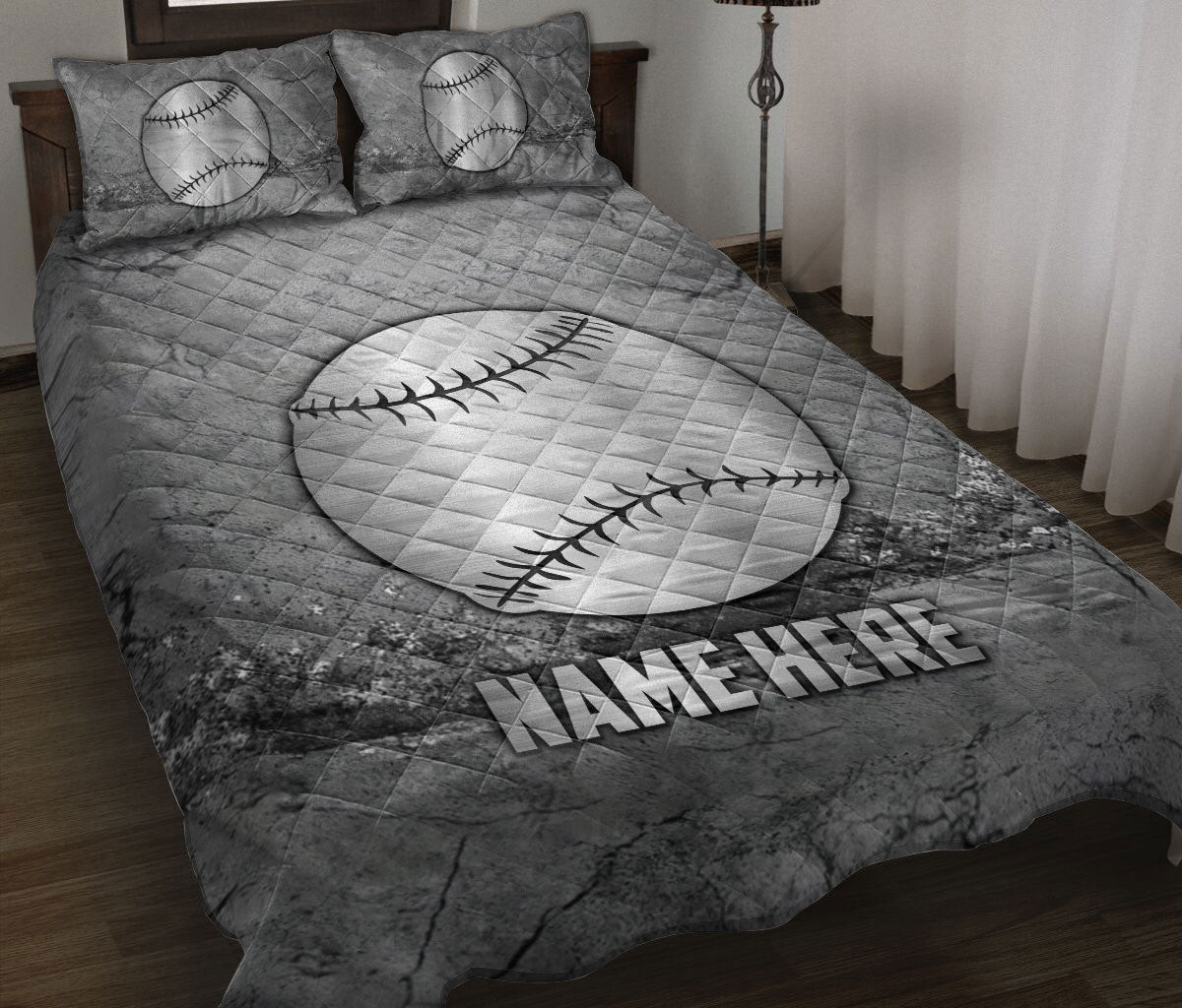 Personalized Baseball,Softball Quilt Bedding Set, Dragon Scratch Grays Quilt Blanket With Pillowcases, Custom Name Duvet Cover Set