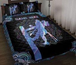 Personalized Lineman Quilt Bedding Set, Lineman Electrician Mandala Quilt Blanket With Pillowcases, Custom Name Duvet Cover Set