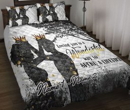 Personalized Quilt Bedding Set, Black White King Queen Coule Love Quilt Blanket With Pillowcases, Custom Name Duvet Cover Set