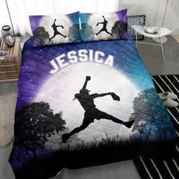 Personalized Softball Quilt Bedding Set, Softball Moon Galaxy Kky Quilt Blanket With Pillowcases, Custom Name Duvet Cover Set