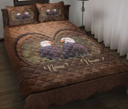 Personalized Quilt Bedding Set, Eagle Couple S Couples Husband Wife Quilt Blanket With Pillowcases, Custom Name Duvet Cover Set