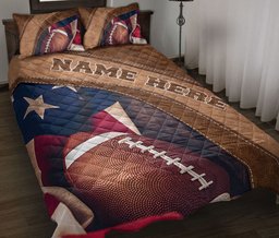 Personalized Football Quilt Bedding Set, American Football Quilt Blanket With Pillowcases, Custom Name Duvet Cover Set
