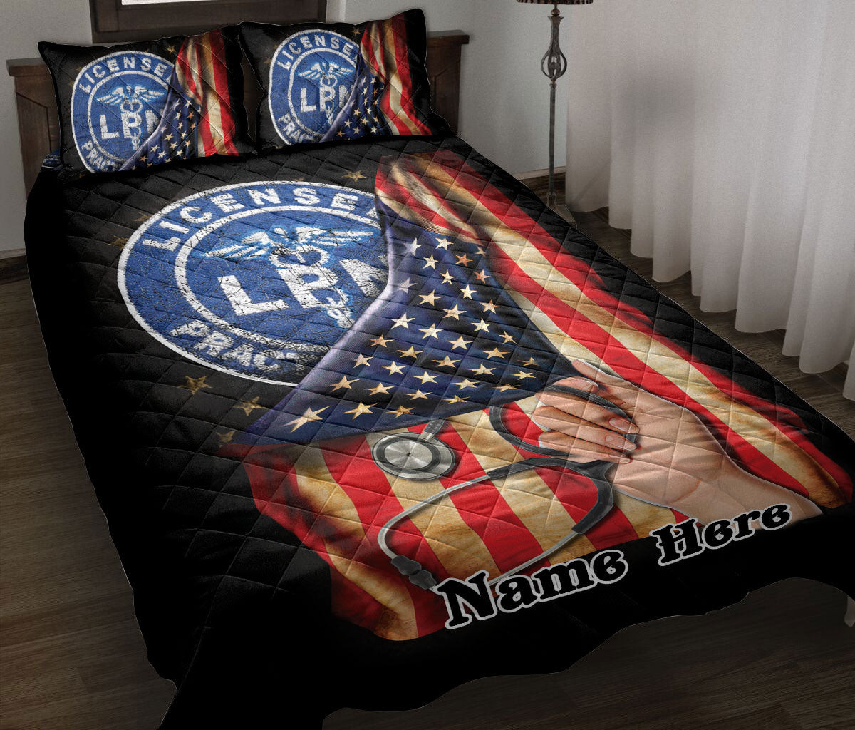 Personalized Nurse Quilt Bedding Set, Lpn Essential Job Licensed Practical Nurse Nursing Quilt Blanket With Pillowcases, Duvet Cover Set