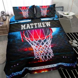 Personalized Basketball Quilt Bedding Set, Basketball Court Field 3D Printed Quilt Blanket With Pillowcases, Custom Name Duvet Cover Set