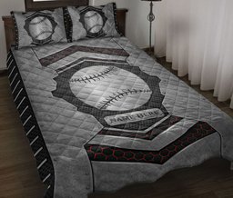 Personalized Softball Quilt Bedding Set, Softball Carbon Stone Silver Quilt Blanket With Pillowcases, Custom Name Duvet Cover Set