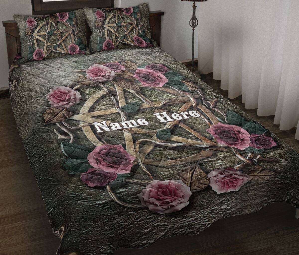 Personalized Witchcraft Quilt Bedding Set, Mystical Witch Witchcraft Halloween Grey Quilt Blanket With Pillowcases, Bedding, Halloween Gift