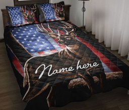 Personalized Hunting Quilt Bedding Set, 3D Printed Deer Buck Hunter Hunting Quilt Blanket With Pillowcases, Custom Name Duvet Cover Set