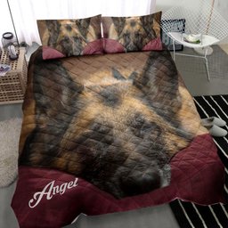 Personalized German Shepherd Quilt Bedding Set, German Shepherd Dog Quilt Blanket With Pillowcases, Custom Name Duvet Cover Set