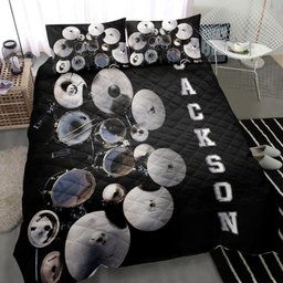 Personalized Drum Quilt Bedding Set, Drum Players Drummer Drum Kit Set Black Quilt Blanket With Pillowcases, Custom Name Duvet Cover Set