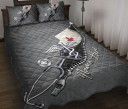 Personalized Nurse Quilt Bedding Set, Nurse Essential Job Nursing Scrub Grey Quilt Blanket With Pillowcases, Custom Name Duvet Cover Set