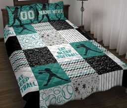 Personalized Softball Quilt Bedding Set, Eat Sleep Softball Girl Patchwork Quilt Blanket With Pillowcases, Duvet Cover Set