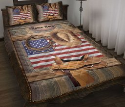 Personalized Cowboy Quilt Bedding Set, Horse Saddle Western Cowboy Cowgirl Hat Quilt Blanket With Pillowcases, Custom Name Duvet Cover Set
