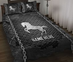 Personalized Horse Quilt Bedding Set, Horse Iron Chains Quilt Blanket With Pillowcases, Custom Name Duvet Cover Set