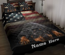 Personalized Rottweiler Quilt Bedding Set, Rottweiler Love US Flag Dog Quilt Blanket With Pillowcases, Custom Name Duvet Cover Set