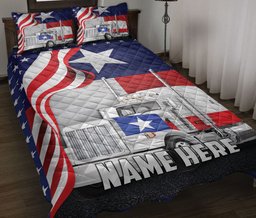 Personalized Trucker Quilt Bedding Set, Texas Truckers US Flag Wild West Western Texas Quilt Blanket With Pillowcases, Duvet Cover Set