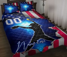 Personalized Softball Quilt Bedding Set, Pitcher Softball Girlian US Flag Quilt Blanket With Pillowcases, Duvet Cover Set