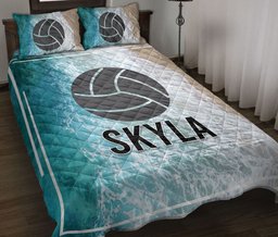 Personalized Volleyball Quilt Bedding Set, Volleyball Ball Beach Background Quilt Blanket With Pillowcases, Custom Name Duvet Cover Set
