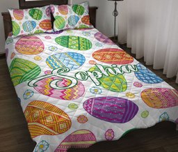 Personalized Easter Quilt Bedding Set, Colorful Sugar Egg Seasonal Farm Quilt Blanket With Pillowcases, Custom Name Duvet Cover Set