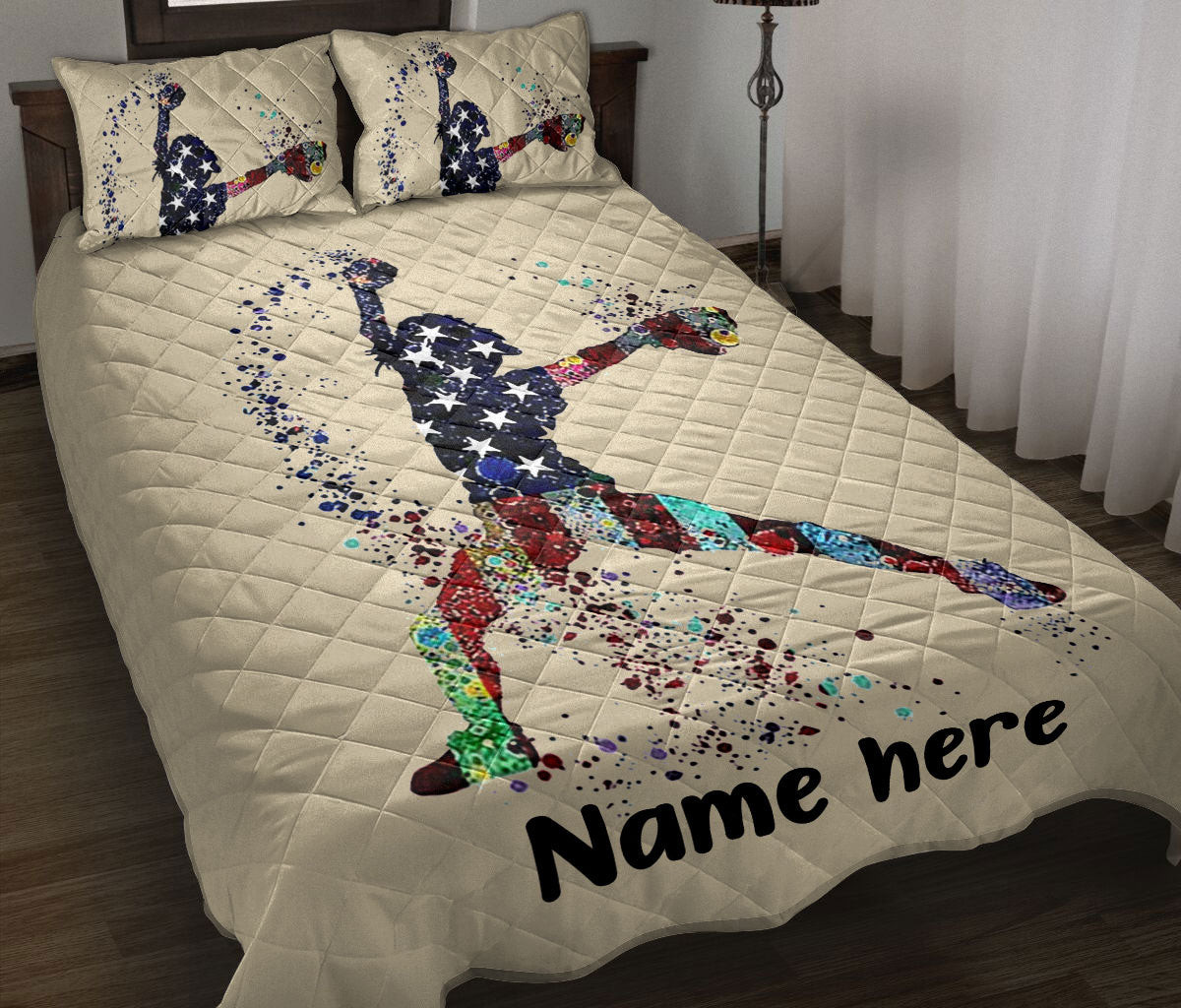 Personalized Softball Quilt Bedding Set, Softball Pitcher Girl Players Quilt Blanket With Pillowcases, Custom Name Duvet Cover Set
