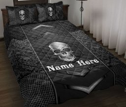 Personalized Skull Quilt Bedding Set, Skull Silver Quilt Blanket With Pillowcases, Custom Name Duvet Cover Set