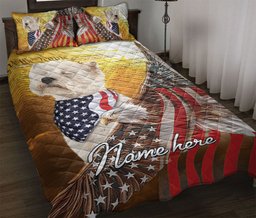 Personalized West Highland Quilt Bedding Set, Dog American Eagle Flag Quilt Blanket With Pillowcases, Duvet Cover Set