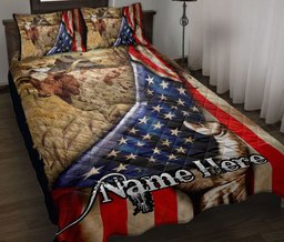 Personalized Texas Quilt Bedding Set, Western Texas Longhorn Bluebonnet USUS Flag Quilt Blanket With Pillowcases, Custom Name Duvet Cover Set