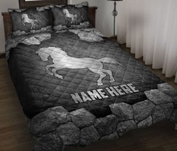 Personalized Horse Quilt Bedding Set, Horse Silvers Horse Quilt Blanket With Pillowcases, Custom Name Duvet Cover Set