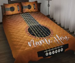 Personalized Guitar Quilt Bedding Set, Guitar Musical MusicTheme Quilt Blanket With Pillowcases, Custom Name Duvet Cover Set