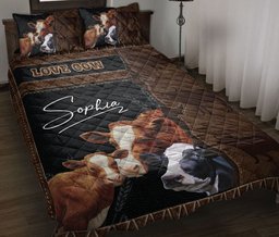 Personalized Cattle Quilt Bedding Set, Love Cow Farm Farmho Use Farmer Seasonal Decor Quilt Blanket With Pillowcases, Duvet Cover Set