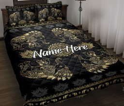 Personalized Elephant Quilt Bedding Set, Elephant Floral Mandala Quilt Blanket With Pillowcases, Custom Name Duvet Cover Set