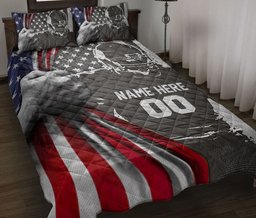 Personalized Football Quilt Bedding Set, Football Player American US Flag Patriotic Quilt Blanket With Pillowcases, Duvet Cover Set