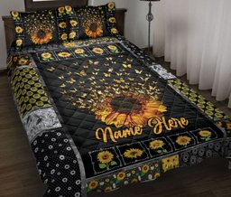 Personalized Quilt Bedding Set, Butterfly Sunflower Patchwork Quilt Blanket With Pillowcases, Custom Name Duvet Cover Set