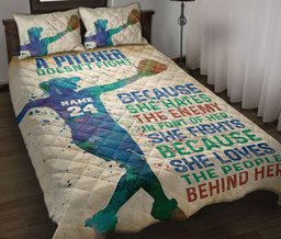 Personalized Softball Quilt Bedding Set, Softball Girl Pitcher Blue Watercolor Quilt Blanket With Pillowcases, Duvet Cover Set