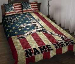 Personalized Softball Quilt Bedding Set, Softball Player Pitcher US Flag Quilt Blanket With Pillowcases, Custom Name Duvet Cover Set