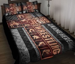 Personalized Wrestling Quilt Bedding Set, Wrestler Wrestling Cross Quilt Blanket With Pillowcases, Custom Name Duvet Cover Set