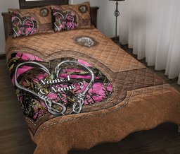 Personalized Fishing Quilt Bedding Set, Fishing Hook Real Girl Fish Hunting Quilt Blanket With Pillowcases, Custom Name Duvet Cover Set