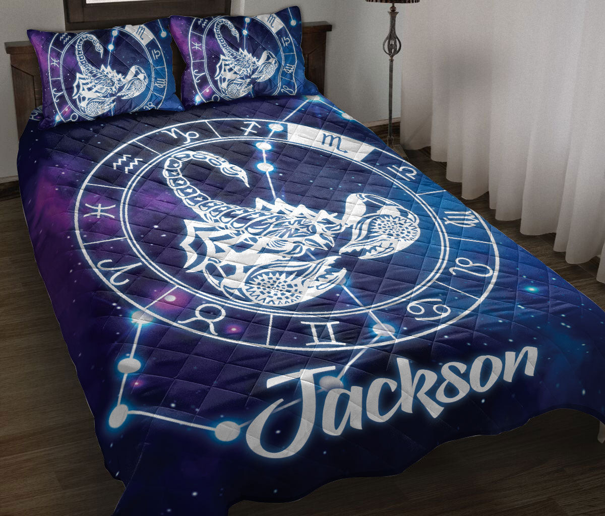 Personalized Quilt Bedding Set, Scorpio Zodiac Astrological Sign Quilt Blanket With Pillowcases, Custom Name Duvet Cover Set