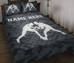 Personalized Wrestling Quilt Bedding Set, Wrestling Black Wrestler Quilt Blanket With Pillowcases, Custom Name Duvet Cover Set