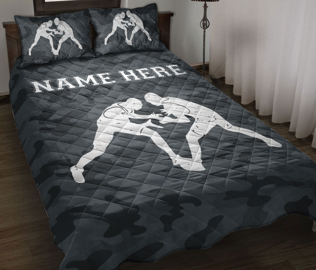 Personalized Wrestling Quilt Bedding Set, Wrestling Black Wrestler Quilt Blanket With Pillowcases, Custom Name Duvet Cover Set